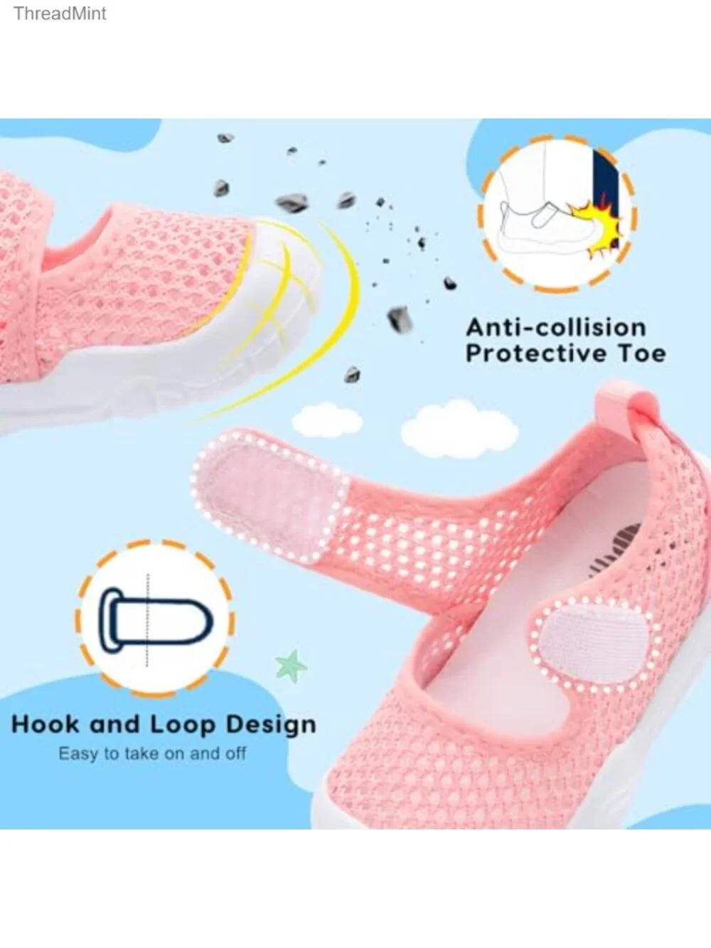 Toddler Water Shoes with Hook & Loop Straps, Non-Slip EVA Sole